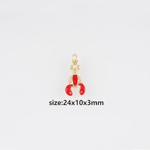 Colgante de langosta chapado en oro de 18 quilates, pendientes y collar con dije de langosta esmaltado para hacer joyas DIY.