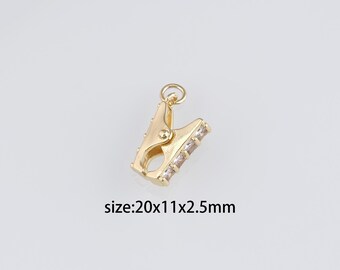 18K Gold Filled Clothespin Pendant,CZ Micro Pave Clothespin Charm Earrings Necklace for DIY Jewelry Making Supply