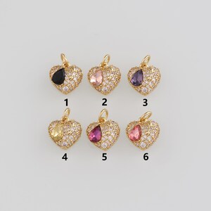 18K Gold Filled Heart Pendant,CZ Micro Pave Heart Charm Earrings Necklace for DIY Jewelry Making Supply