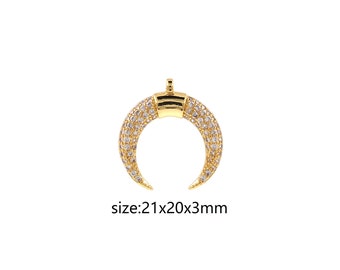 18K Gold Füllte Horn Anhänger, CZ Micro Pave Doppel Horn Charme Ohrringe Halskette für DIY Schmuckherstellung Versorgung
