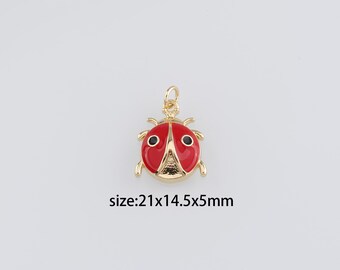 18K Gold Filled Ladybug Pendant,Enamel Ladybird Charm Earrings Necklace for DIY Jewelry Making Supply