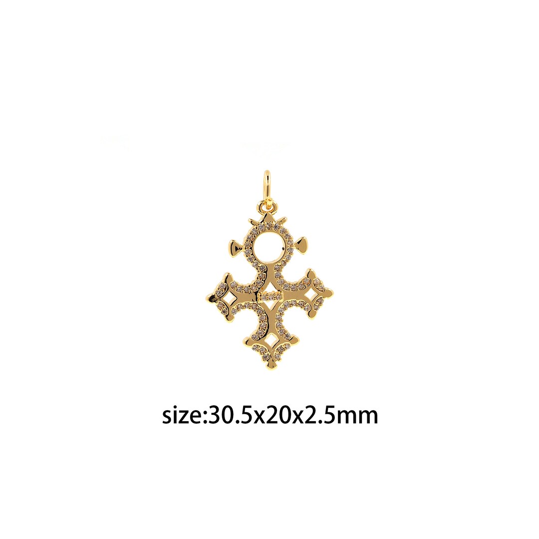 18K ゴールドフィルド クロスペンダント、CZ マイクロパヴェ クロス