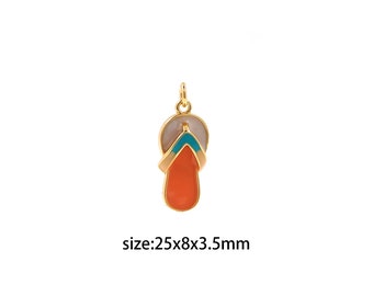 18K Gold Filled Flip Flop Pendant,Slippers Charm,Enamel Flip Flop Earrings Necklace for DIY Jewelry Making Supply