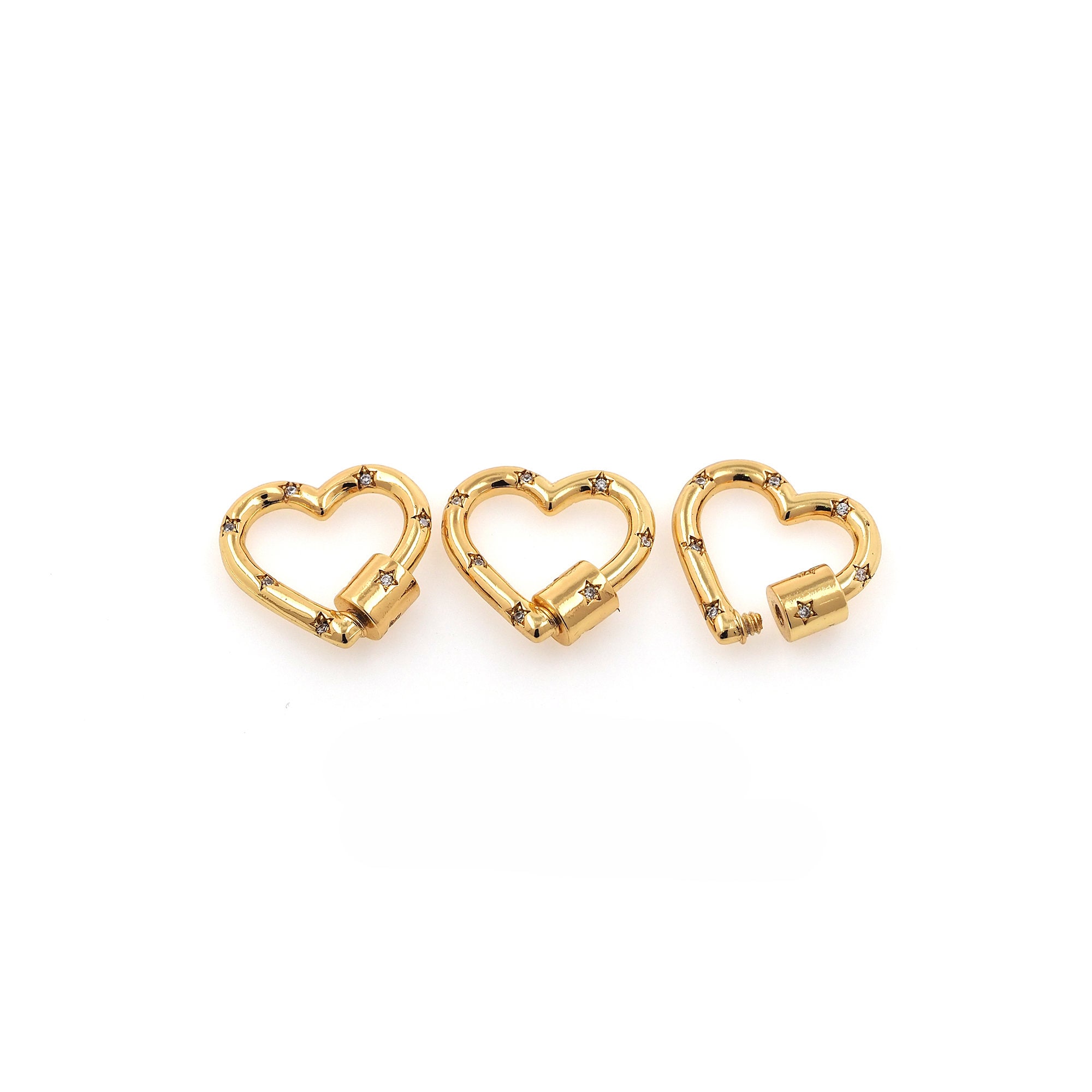 18K Gold Filled Heart Carabiner Clips,cz Micro Pave Heart Screw