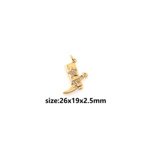 Ciondolo per stivali da cowboy gold-filled in oro 18k, collana di orecchini con ciondoli con micro pavé di CZ per la creazione di gioielli fai da te