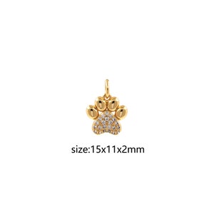 18K Gold Filled Paw Pendant,CZ Micro Pave Paw Charm Earrings Necklace for DIY Jewelry Making Supply