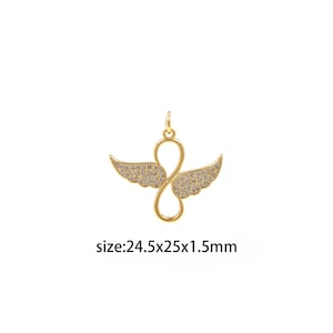18K Gold Filled Infinity Pendant,CZ Micro Pave Infinity Wings Charm Earrings Necklace for DIY Jewelry Making Supply