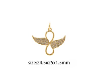 18K Gold Filled Infinity Pendant,CZ Micro Pave Infinity Wings Charm Earrings Necklace for DIY Jewelry Making Supply
