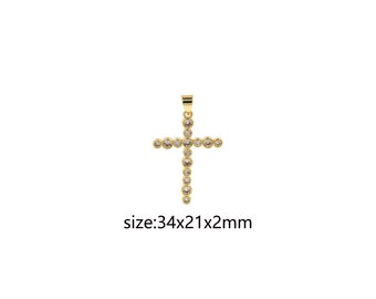 Colgante de cruz relleno de oro de 18 quilates, collar de pendientes con dije religioso Micro pavimentado de circonita cúbica para suministro de joyería DIY