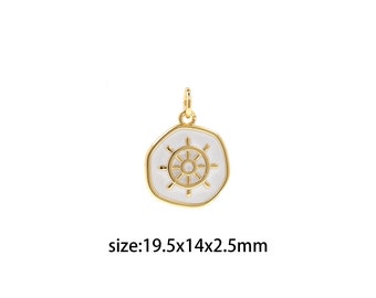 18K Gold Filled Wheel Pendant,Enamel Wheel Charm Earrings Necklace for DIY Jewelry Making Supply