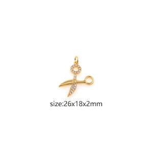 18K Gold Filled Scissors Pendant,CZ Micro Pave Scissors Charm Earrings Necklace for DIY Jewelry Making Supply