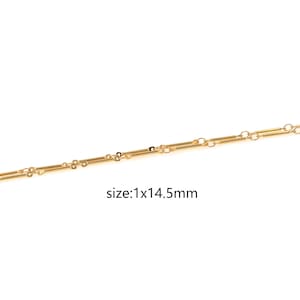 May include: Gold chain with a bar link design. The chain is 14.5 mm wide and 1 mm thick.  size:1x14.5mm