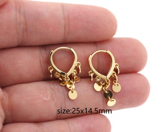 Pendientes de borla con disco relleno de oro de 18 quilates, pendientes de borla, pendientes para uso diario, pendientes minimalistas