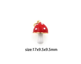18K Gold Filled Mushroom Pendant,Enamel Mushroom Charm Earrings Necklace for DIY Jewelry Making Supply