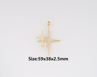 5Pcs 18K Gold Filled North Star Pendant,CZ Micro Pave North Star Charm Earrings Necklace for DIY Jewelry Making Supply