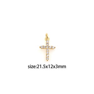 18K Gold Filled Cross Pendant,Religious Charm,CZ Micro Pave Cross Earrings Necklace for DIY Jewelry Making Supply