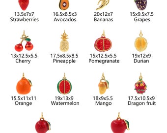 18K Gold Filled Fruit Pendant,Enamel Fruit Charm Earrings Necklace for DIY Jewelry Making Supply