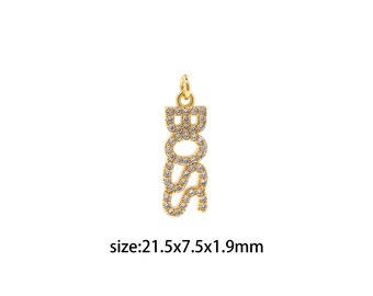18K Gold Filled BOSS Pendant,English Nameplate Charm,CZ Micro Pave Boss Earrings Necklace for DIY Jewelry Making Supply