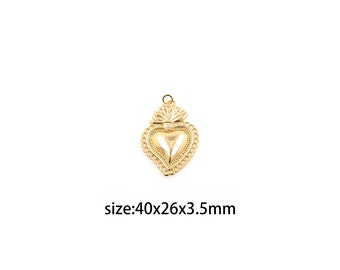 18K Gold Filled Sacred Heart Pendant,Dainty Heart Charm Earrings Necklace for DIY Jewelry Making Supply