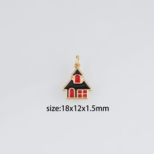 18K Gold Filled Home Pendant,Enamel Home Charm Earrings Necklace for DIY Jewelry Making Supply