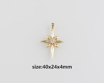 18K Gold Filled Poolster-hanger, CZ Micro Pave North Star Charm Oorbellen Ketting voor het maken van DIY-sieraden