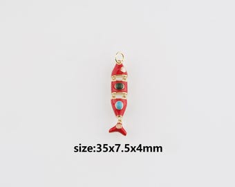 18K Gold Filled Fish Pendant,Enamel Fish Charm Earrings Necklace for DIY Jewelry Making Supply