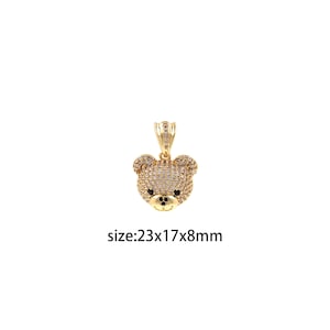 18K Gold Filled Bear Pendant,CZ Micro Pave Bear Charm Earrings Necklace for DIY Jewelry Making Supply