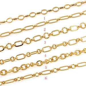 18K ゴールドフィルド ラウンドチェーンネックレス、上品なオーバルチェーン、ゴールドペーパークリップチェーン、女性用レイヤードネックレス、DIYジュエリー製作用品