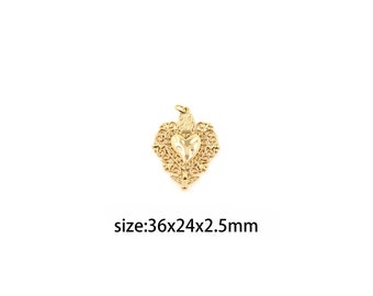 18K Gold Filled Heart Pendant,Dainty Love Heart Charm Earrings Necklace for DIY Jewelry Making Supply