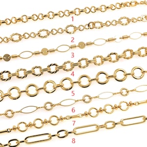 May include: Eight different gold chain styles, numbered 1 through 8. Each chain is shown against a white background.