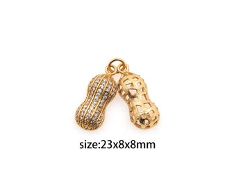 18K Gold Filled Peanut Pendant,CZ Micro Pave Peanut Charm Earrings Necklace for DIY Jewelry Making Supply