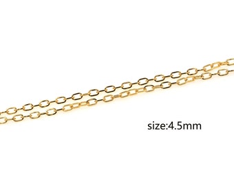 Collar de eslabones tipo cable relleno de oro de 18 quilates, cadena ovalada, collar minimalista para fabricación de joyas DIY
