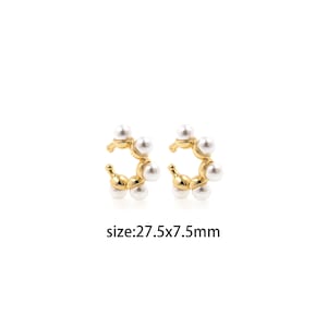 Pendientes de clip de oreja de perla rellenos de oro de 18K, clips de oreja de aro, manguito de oreja minimalista, sin clips de oreja perforantes