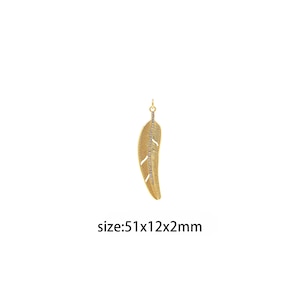 18K Gold Filled Feather Pendant,CZ Micro Pave Feather Charm Earrings Necklace for DIY Jewelry Making Supply