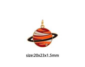 18K Gold Filled Planet Pendant,Enamel Saturn Charm Earrings Necklace for DIY Jewelry Making Supply