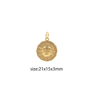 18K Gold Filled Sun Face Pendant,Dainty Celestial Charm Earrings Necklace for DIY Jewelry Making Supply