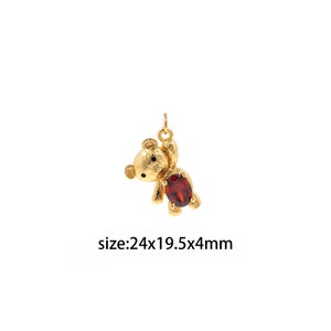 18K Gold Filled Bear Pendant,CZ Micro Pave Bear Charm Earrings Necklace for DIY Jewelry Making Supply