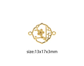 18K Gold Filled Flower Connector,Plum Flower Charm Necklace Bracelet for DIY Jewelry Making Supply