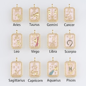 18K Gold Filled Zodiac Pendant,Enamel Constellation Charm Earrings Necklace for DIY Jewelry Making Supply