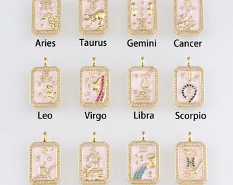 Ciondolo zodiacale riempito in oro 18 carati, orecchini con ciondolo a forma di costellazione in smalto, collana per la creazione di gioielli fai da te