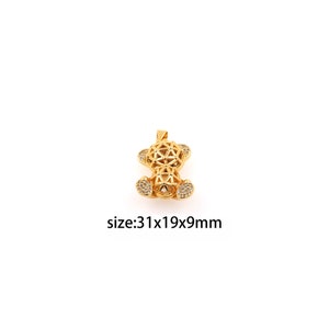 18K Gold Filled Bear Pendant,CZ Micro Pave Bear Charm Earrings Necklace for DIY Jewelry Making Supply