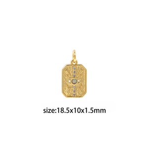 18K Gold Filled Rectangle Pendant,CZ Micro Pave Rectangle Evil Eye Charm Earrings Necklace for DIY Jewelry Making Supply