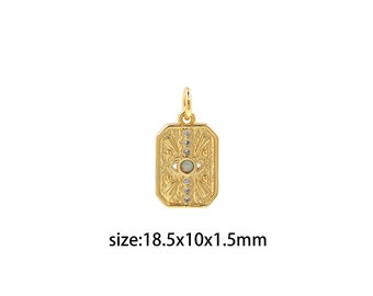 18K Gold Filled Rectangle Pendant,CZ Micro Pave Rectangle Evil Eye Charm Earrings Necklace for DIY Jewelry Making Supply