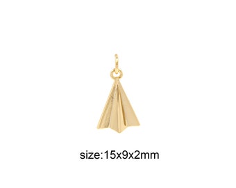 18K Gold Filled Paper Airplane Pendant,Origami Charm Earrings Necklace for DIY Jewelry Making Supply