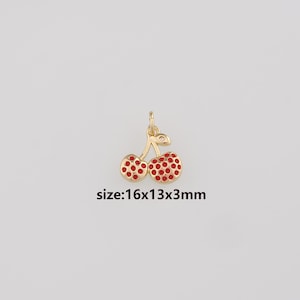 18K Gold Filled Cherry Pendant,Fruit Charm Earrings Necklace for DIY Jewelry Making Supply