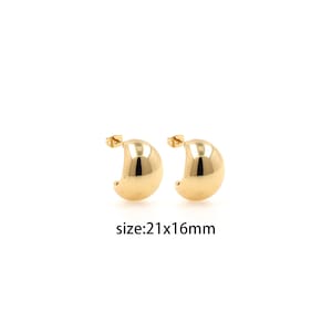 18K Gold Filled Wide Stud Earrings,Dainty Hoops,Gold Huggies Hoops,Minimalist Earrings,Gift for Her