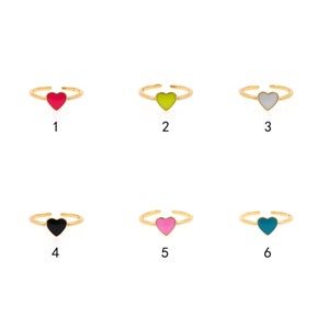 18K Gold Filled Heart Rings,Enamel Heart Ring,Stackable Ring,Adjustable Ring,Dainty Ring,Open Ring