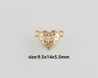 18K Gold Filled Heart Connector,End Caps,Heart Magnetic Clasp Charm Necklace Bracelet for DIY Jewelry Making Supply