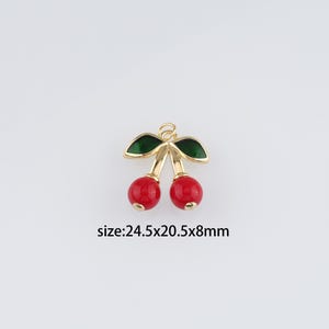 18K Gold Filled Cherry Pendant,Fruit Charm,Cherry Earrings Necklace for DIY Jewelry Making Supply