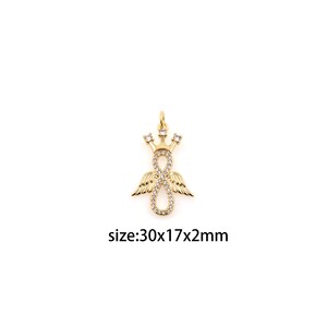 18K Gold Filled Infinity Pendant,CZ Micro Pave Infinity Wings Charm Earrings Necklace for DIY Jewelry Making Supply